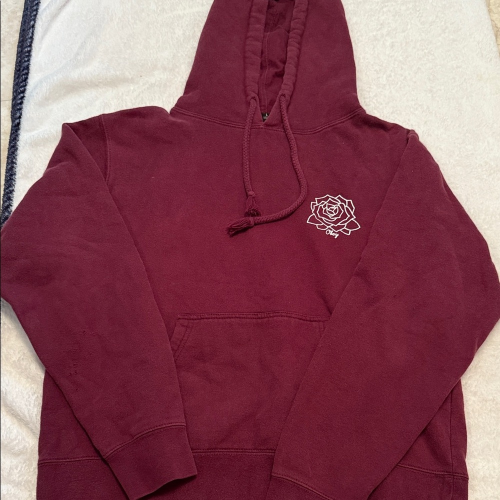 Obey Maroon Hoodie with Rose Design